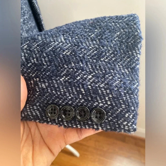 J Crew MensThompson Herringbone Wool Blend Overcoat Topcoat Blue Size 40 NWT - Picture 4 of 7